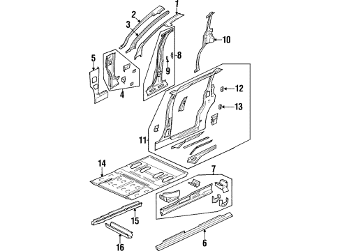 2004 Oldsmobile Silhouette Aperture Panel, Center Pillar, Floor & Rails, Hinge Pillar, Rocker Panel Diagram