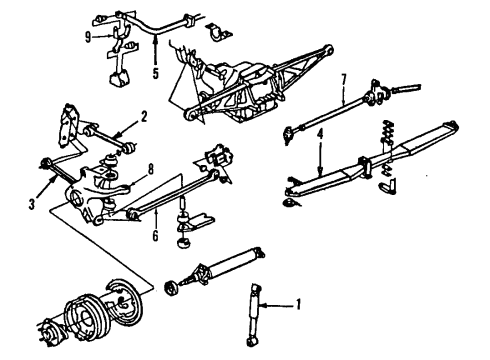 1985 Chevy Corvette Rear Suspension Components, Lower Control Arm, Upper Control Arm, Stabilizer Bar Diagram