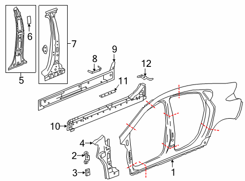 2016 Chevy Volt Reinforcement Assembly, Center Pillar Outer Panel Diagram for 23316240