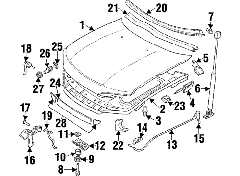 2001 Cadillac Catera Handle,Hood Primary Latch Release Cable Diagram for 90191287