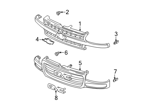 2001 GMC Sierra 2500 HD Grille & Components Diagram