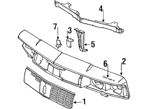 1992 Oldsmobile Cutlass Ciera Grille & Components Diagram