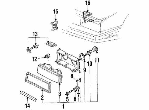 1986 Cadillac Eldorado Bracket, Headlamp Mounting (Rh) Diagram for 16508724