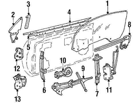 1986 Chevy Camaro Door - Glass & Hardware Diagram