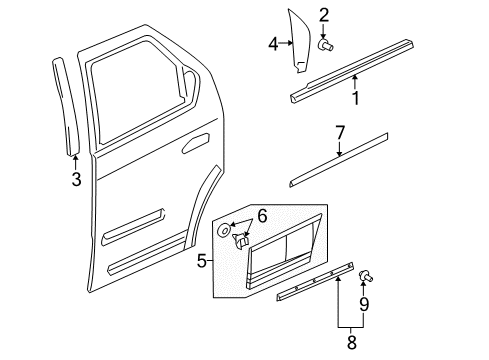 2004 Buick Rendezvous Exterior Trim - Rear Door Diagram