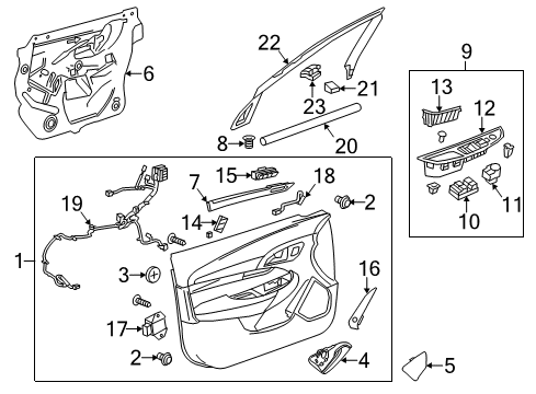 2014 Chevy SS Bezel,Front Side Door Locking Rod Pushbutton Diagram for 92291339