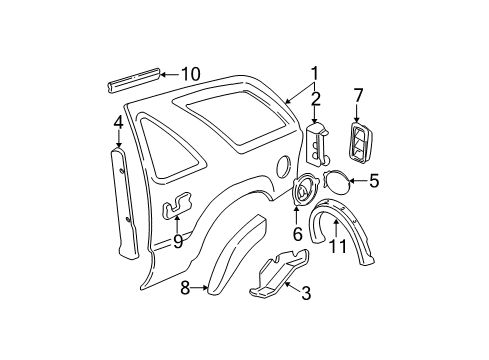 1999 GMC Jimmy Quarter Panel & Components, Exterior Trim Diagram 1 - Thumbnail