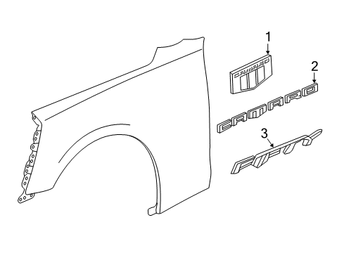 2019 Chevy Camaro Plate Assembly, Front Fender Vehicle Name Diagram for 84233235