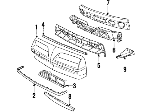 1985 Pontiac J2000 Sunbird Front Bumper Cover Diagram for 10054945