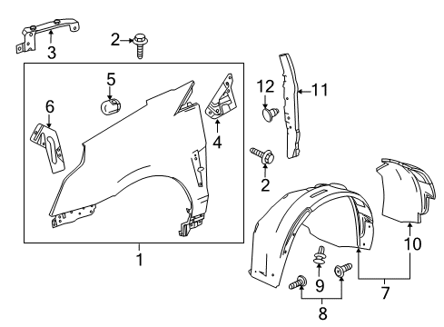 2012 Cadillac SRX Bracket, Front Fender Rear Upper Bracket Diagram for 20802742