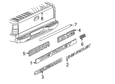 2005 Chevy Silverado 1500 Exterior Trim - Pick Up Box Diagram 13 - Thumbnail