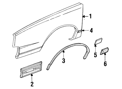 1988 Pontiac 6000 Molding, Front Fender Side Lower Molding Diagram for 10019342