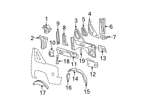 2012 Chevy Avalanche Inner Structure - Quarter Panel Diagram