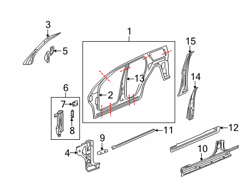 2007 Saturn Vue Center Pillar, Hinge Pillar, Rocker, Uniside Diagram 2 - Thumbnail