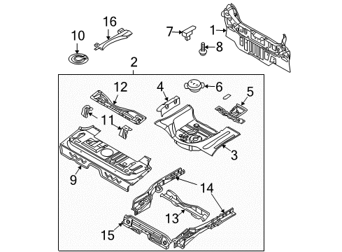 2005 Chevy Aveo Rear Body Panel, Floor & Rails Diagram 1 - Thumbnail