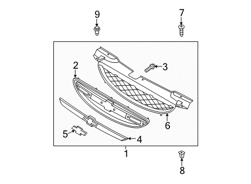 2005 Chevy Aveo Cover,Radiator Grille Opening Diagram for 96492234