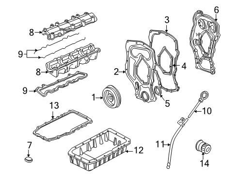 1999 Pontiac Grand Am Engine Parts, Mounts, Cylinder Head & Valves, Camshaft & Timing, Oil Pan, Oil Pump, Balance Shafts, Crankshaft & Bearings, Pistons, Rings & Bearings Diagram