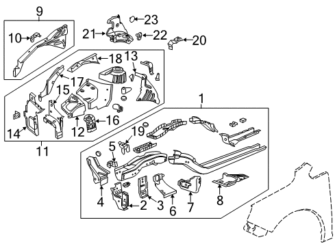 2014 Buick Verano Bracket, Rear Fender (Rh) Diagram for 20756084