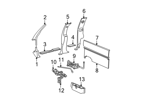 2002 GMC Sonoma Panel Assembly, Body Hinge Pillar Trim <Use 1C2M*Graphite Diagram for 15000345