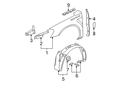 2007 Buick Lucerne Fender & Components, Exterior Trim, Body Diagram