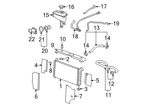 2008 Cadillac Escalade EXT Radiator & Components Diagram