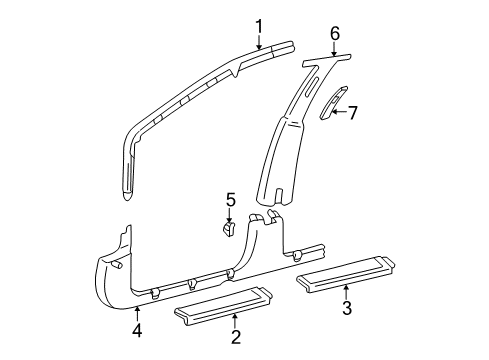 1996 Pontiac Sunfire Interior Trim - Pillars, Rocker & Floor Diagram 3 - Thumbnail