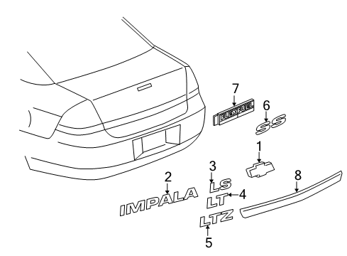 2011 Chevy Impala Plate,Rear Compartment Lid Vehicle Name Diagram for 15792288