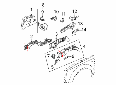 2006 Saturn Vue Inner Components - Fender Diagram