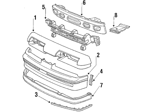 1987 Pontiac Sunbird Front Bumper Cover Diagram for 10054947