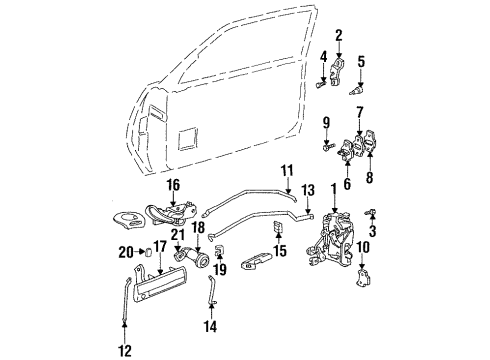 1992 Oldsmobile Achieva Front Door - Lock & Hardware Diagram 1 - Thumbnail