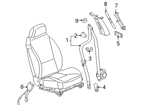 2007 Pontiac G6 Passenger Seat Belt Kit(Retractor Side)(W/ Pre, Tensioner) Ebony Diagram for 89025875