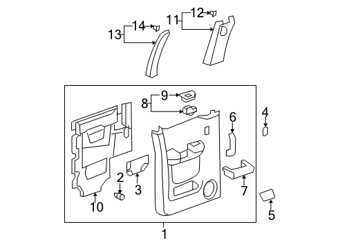 2012 GMC Sierra 1500 Interior Trim - Rear Door Diagram 5 - Thumbnail