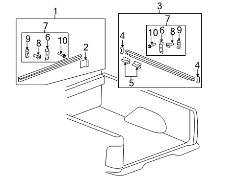 2009 GMC Sierra 1500 Cap, Cargo Carrier Pick Up Box Side Rail End Diagram for 15793827