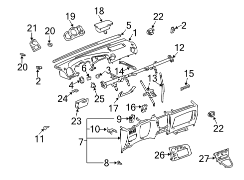 2003 Pontiac Vibe Retainer,Instrument Panel Upper Trim Panel *Yellow Diagram for 88970543