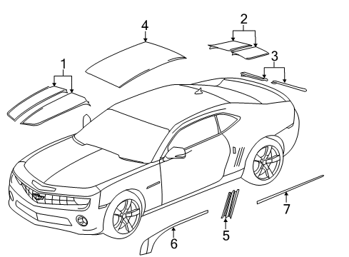 2013 Chevy Camaro Stripe Kit, Hood Front *White Arctic Diagram for 92248298