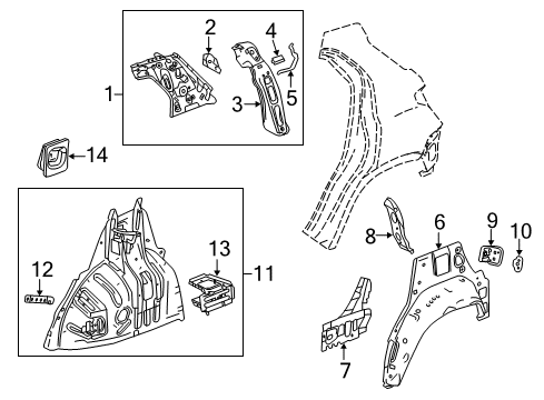 2020 Chevy Trax Inner Structure - Quarter Panel Diagram