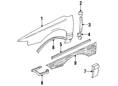 1991 Buick Roadmaster Fender Assembly, Front, Left Diagram for 12501861