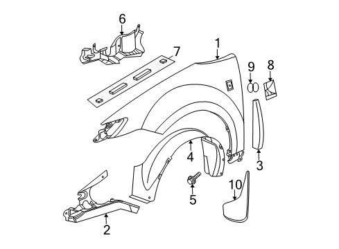 2007 Saturn Ion Fender & Components, Exterior Trim, Body Diagram 1 - Thumbnail