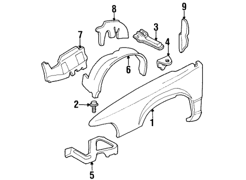 1999 Buick LeSabre Fender Asm,Front Diagram for 25695301