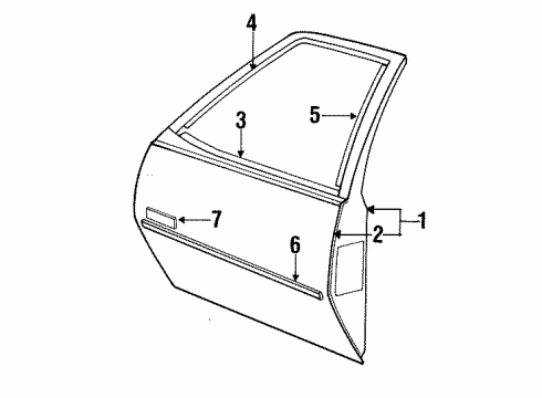 1994 Pontiac Sunbird Front Door & Components, Exterior Trim Diagram