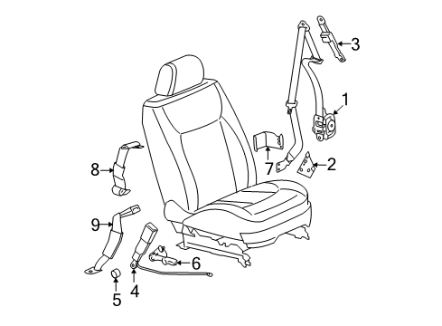 2010 Cadillac DTS Front Seat Center Belt Kit (Buckle Side) *Ebony Diagram for 19149472