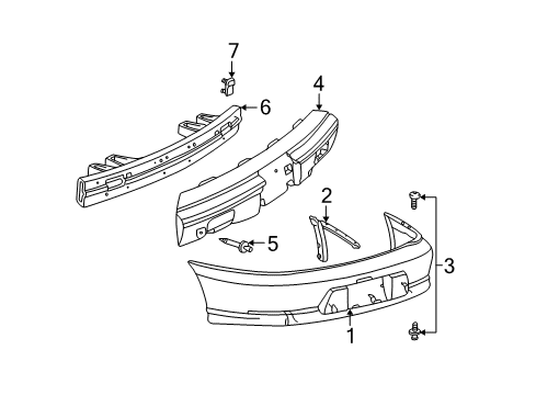 1997 Pontiac Sunfire Extension Rear Primered Bumper Cover Diagram for 22597560