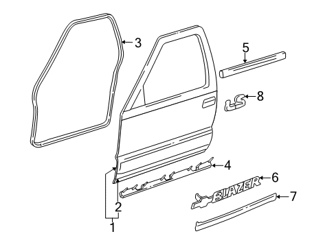 1996 GMC Jimmy Front Door & Components, Exterior Trim, Body Diagram