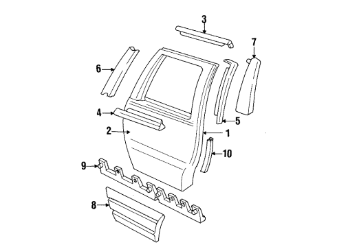 1991 Oldsmobile Custom Cruiser Molding Kit,Rear Side Door Lower *Gunmetal Metal Diagram for 12510873