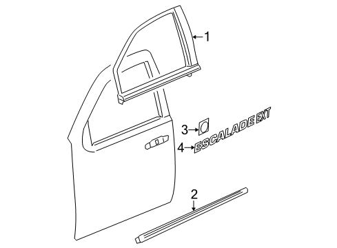 2010 Cadillac Escalade EXT Front Side Door Name Plate Assembly Diagram for 15162149