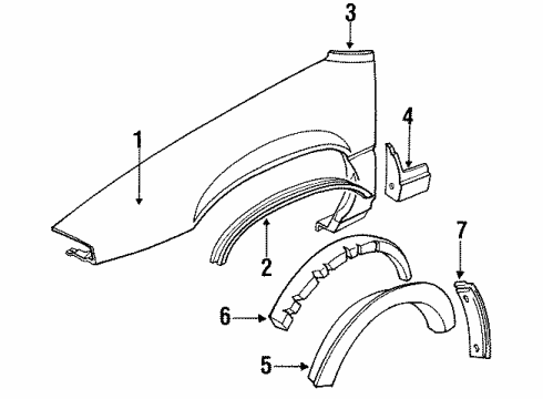 1992 Pontiac Grand Prix Fender & Components, Exterior Trim Diagram