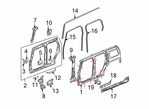 2006 Hummer H3 Baffle,Center Pillar Lower Diagram for 15084092