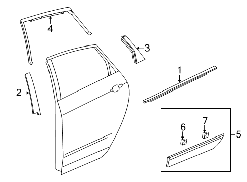 2013 Cadillac SRX Exterior Trim - Rear Door Diagram