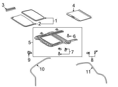 2009 Pontiac Vibe Molding,Sun Roof Panel/Window Garnish Diagram for 19184135