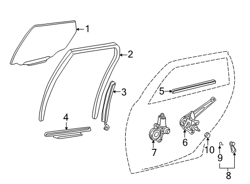 2004 Pontiac Vibe Window,Rear Side Door Diagram for 88969779